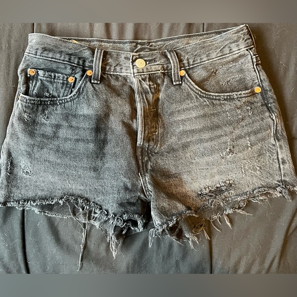 Distressed Black Denim Shorts
